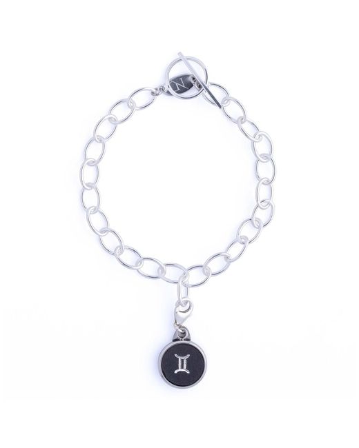 N'damus London Blue Gemini Zodiac Sterling & Leather Curb Bracelet