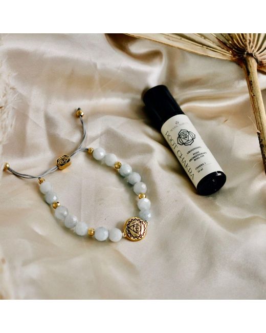 Seven Saints Metallic Throat Chakra Aquamarine Inner Peace And Tranquility Bracelet