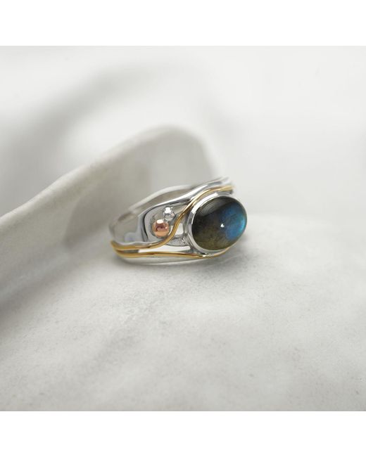 Isla Silver Blue Unique Iridescent Labradorite Ring