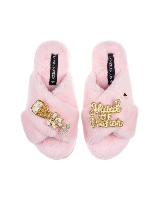 Laines London Pink Classic Laines Slippers With Maid Of Honor Brooches