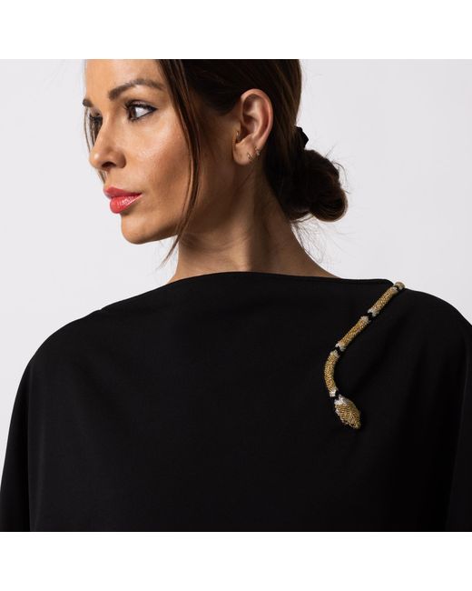 Laines London Black Laines Couture Asymmetric Blouse Cape With Embellished & Gold Wrap Snake