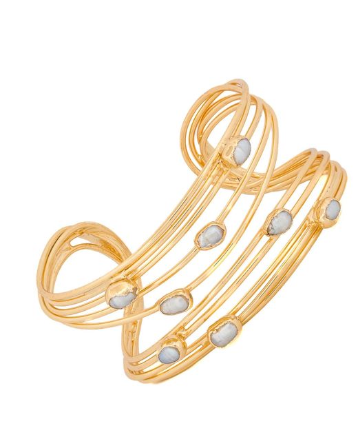 Ebru Jewelry Metallic Cleopatra Pearl Dewdrop Cuff Bracelet