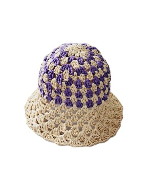 Springmoonatelier Blue Handmade Cream- Raffia Bucket Hat