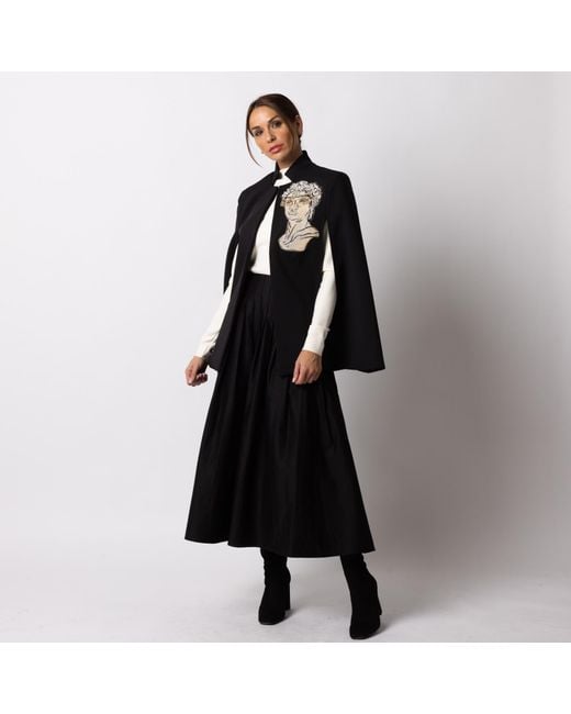 House of Laines London Black Laines Couture Tailored Cape With Embellished Greek God