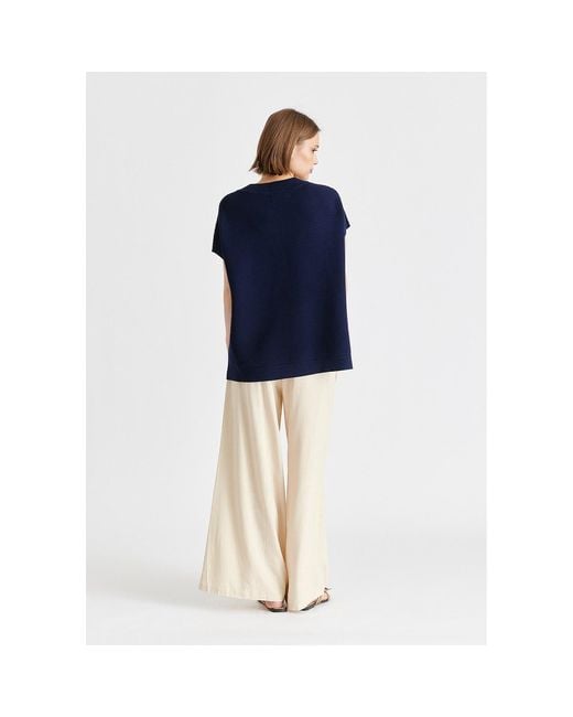 Paisie Blue V-Neck Sleeveless Ribbed Jumper