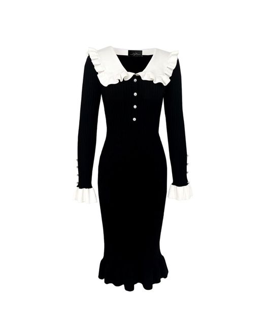 Chanel Joan Elkayam Black Ruffled Detailed Knitted Dress