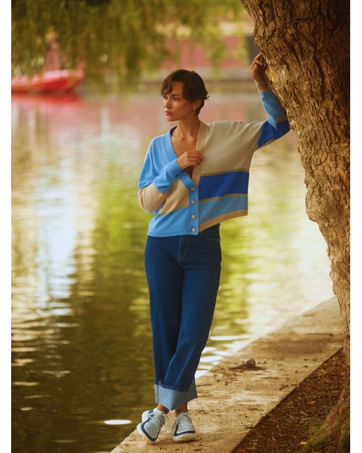 Brodie Cashmere Blue Abstract Scenic Cashmere Cardigan