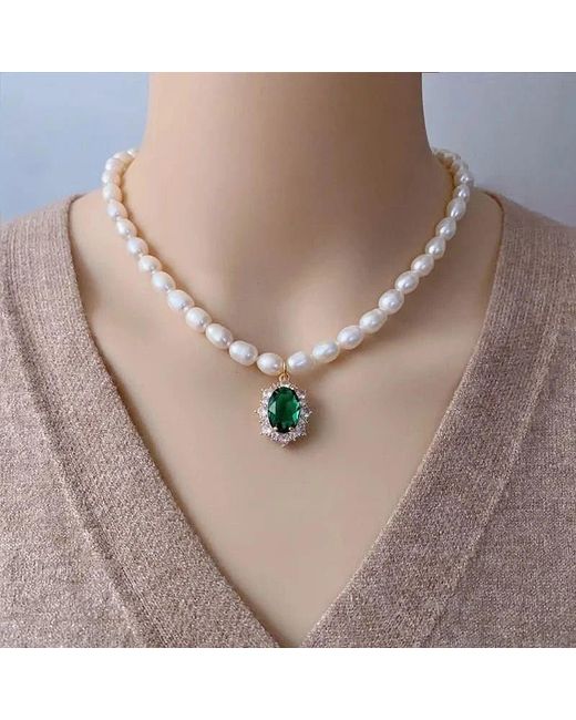 Angel Barocco Metallic Seeds Pearl Choker Necklace With Crystal Pendant