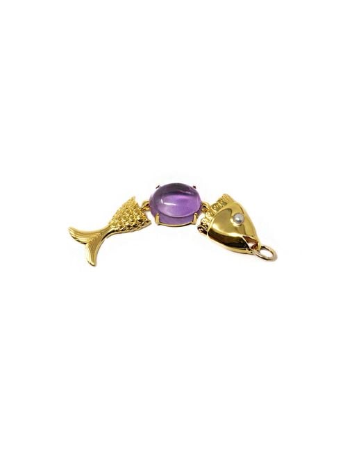 NASI SILVER Purple Swimming Fish Neshama Pendant- Amethyst & Freshwater Pearl