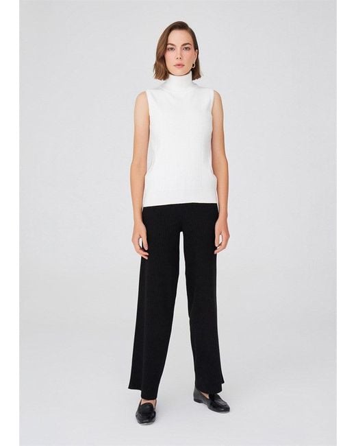 Peraluna White Slim Fit Sleeveless Turtle-Neck Blouse