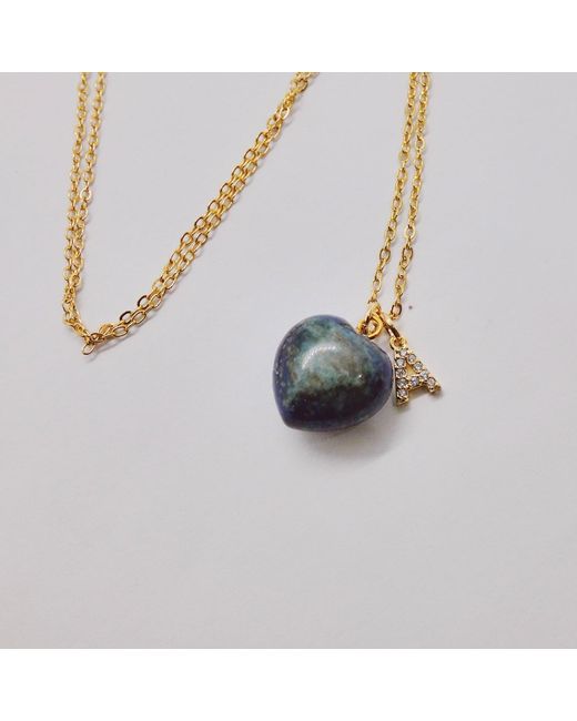 VALERIE CHIC Blue Initial Letter Lapis Lazuli Heart Necklace