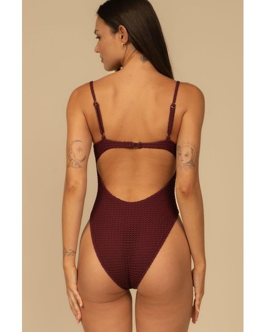 Montce Red Crochet Petal One-Piece
