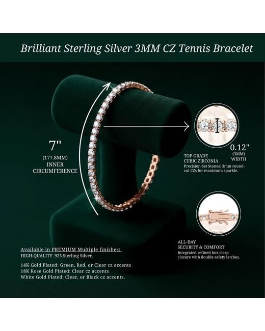 Genevive Jewelry Metallic Genevive Sterling Plated With Clear Cubic Zirconia Tennis Bracelet