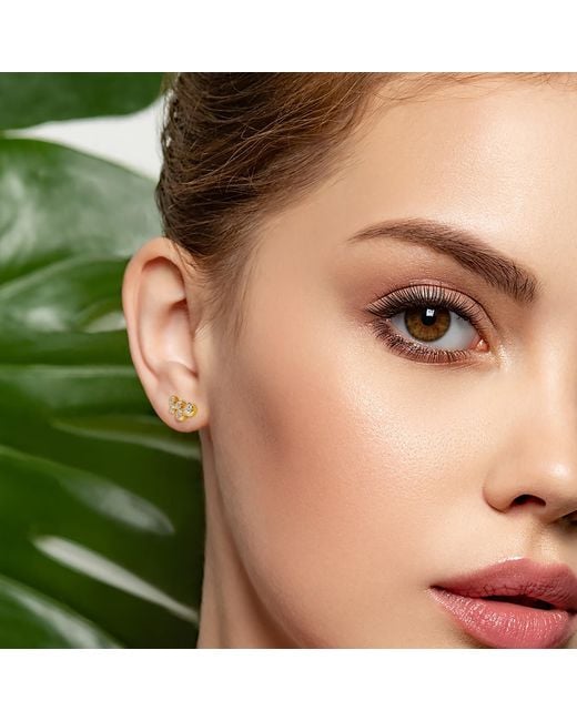 Meulien Metallic Clustered Bezel Set Ear Climber Stud Earrings
