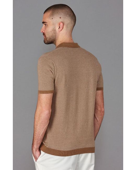Paul James Knitwear Brown Mens Lightweight Cotton Giovanni Honeycomb Buttonless Polo Shirt for men