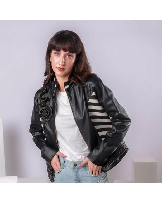 Zasta Studio Black Flower Biker Leather Jacket