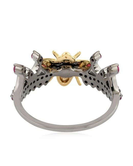 Artisan Metallic Ruby, Diamond And Bee Motif Ring