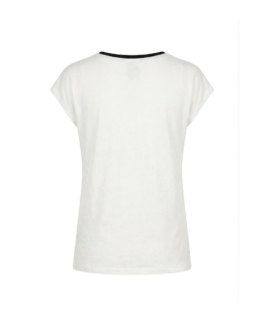 Conquista White Artistic Print Cap-Sleeve Top With Contrast Trim