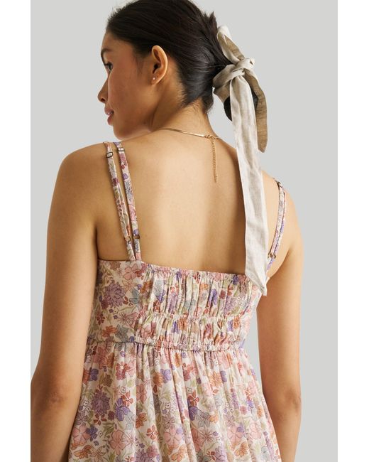 REISTOR White Strappy Gathered Printed Midi Dress