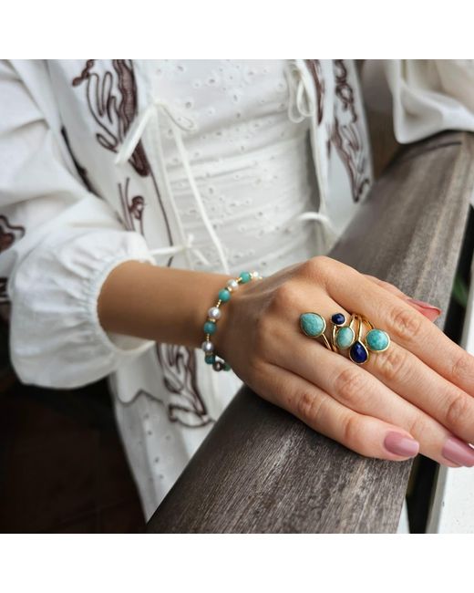 Farra Blue Amazonite And Lapis Cocktail Adjustable Ring