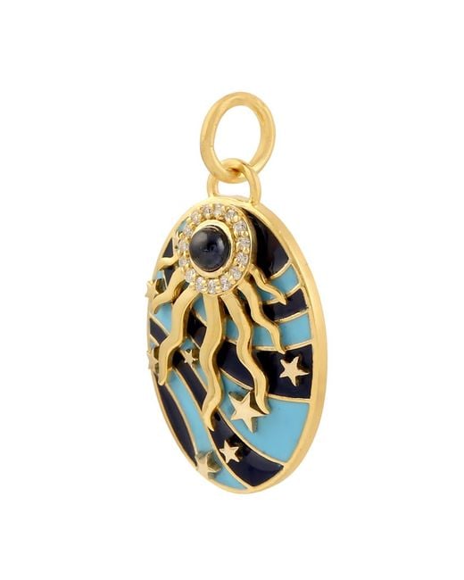 Artisan Metallic Natural Blue Sapphire Handmade Pendant 14k Yellow Gold Diamond