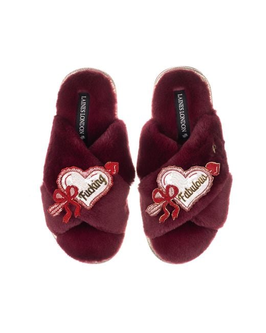 Laines London Red Classic Laines Slippers With Fucking Fabulous Hearts Brooches