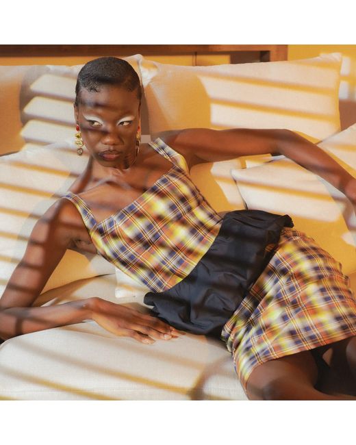 28Natelier Blue Plaid Bubble Top