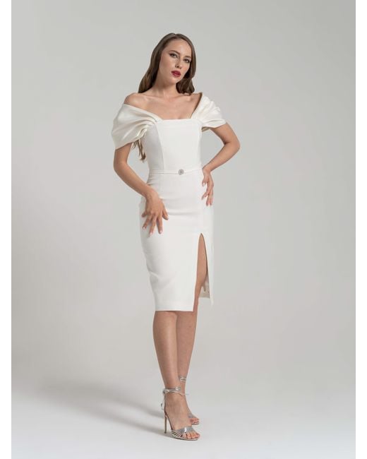 Tia Dorraine White Mirage Crystal Ornament Midi Dress, Pearl