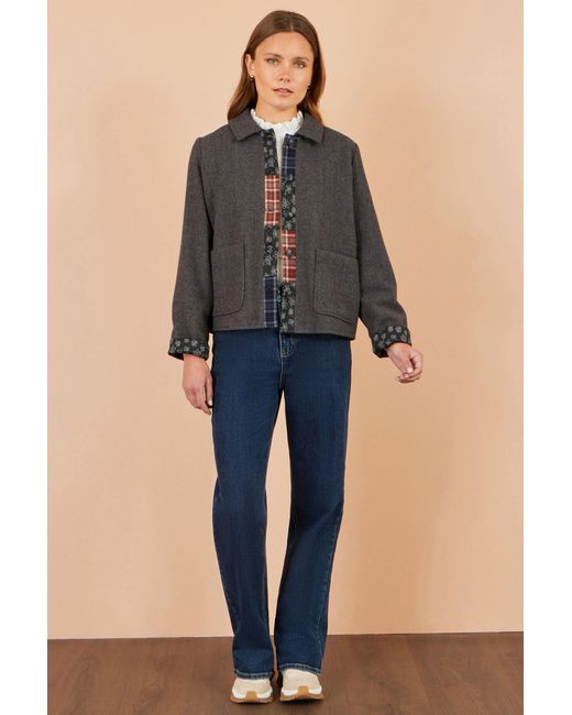 Yumi' Black Patchwork Boxy Jacket