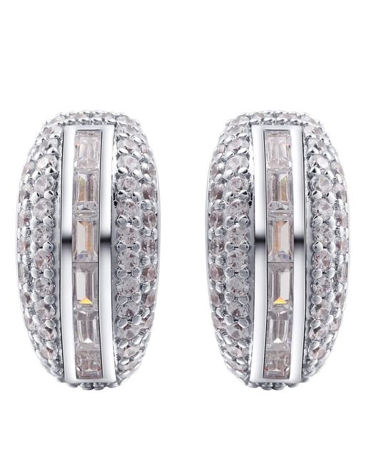 Onewildone White Flex Pavé Huggie Earrings With Baguette Accent Stones