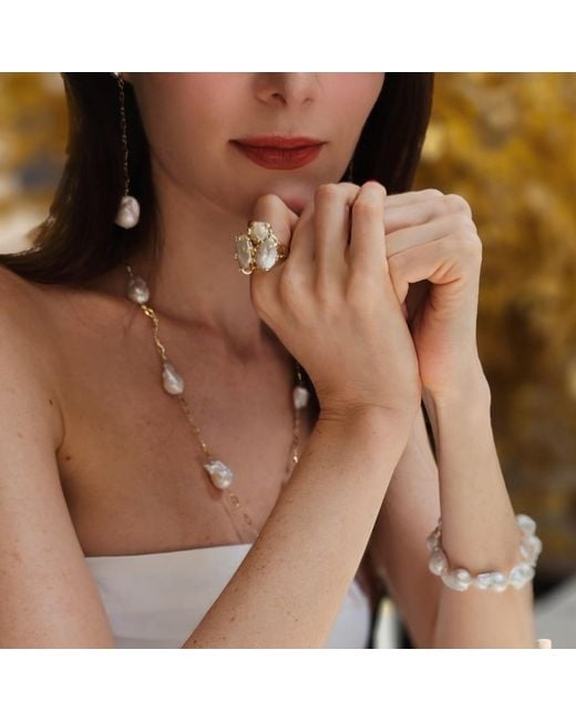 Farra Metallic Freshwater Pearls Statement Adjustable Ring