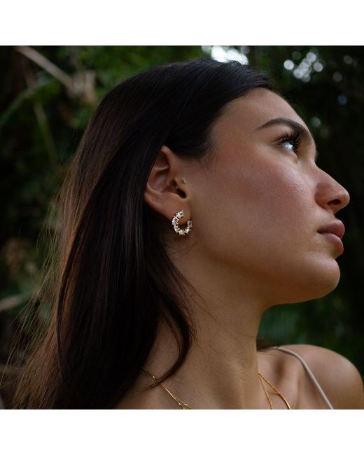 Ebru Jewelry Metallic Crystal Radiance Stud Hoop Earrings