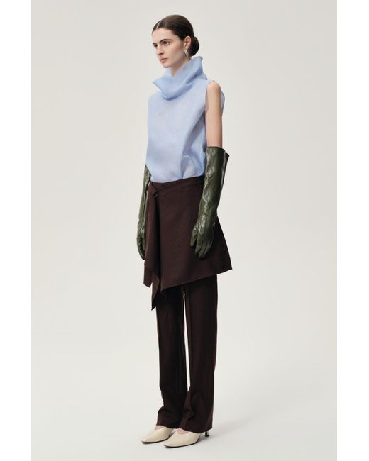 FRONT ROW SHOP Blue Silk Organza Turtleneck Top