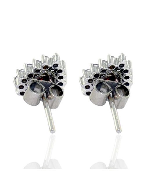 Artisan Multicolor White Gold Pearl Shape Garnet Diamond Stud Earrings Handmade Jewelry