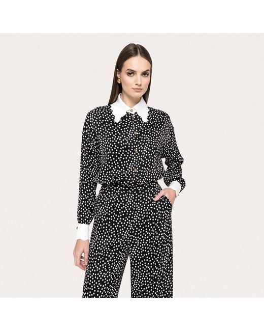 Nissa Black Printed Polka-Dots Viscose Shirt