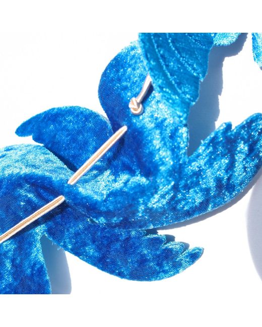 Nana Watanabe Blue Joy Bird Wing Sculptural Embroidered Statement Necklace