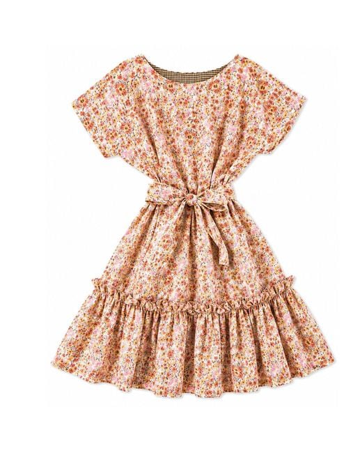 Miro Misljen Pink Floral Belted Drop Waist Midi Dress