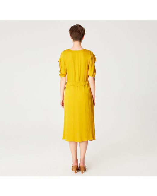 Smart and Joy Yellow V-Neckline Midi Dress With Drawstring Belt