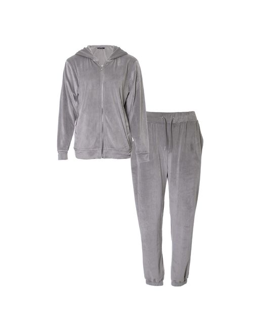 Pretty You London Gray Velour Hoody Jogger Set