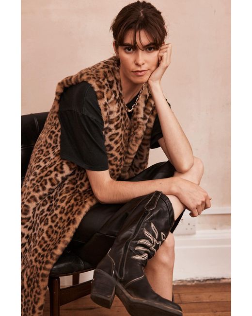 ISSY LONDON Natural Neutrals Lila Sleeveless Coat Vegan Luxe Leopard Faux Fur Neutral
