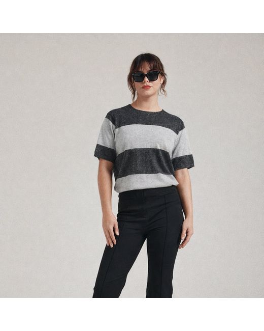 Salts Cashmere Gray Short Sleeved Knitted Striped Tee for men