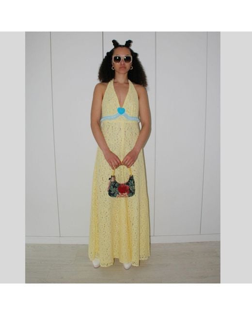 Couture to Your Door Yellow Butter Lace Maxi Halter Neck Dress