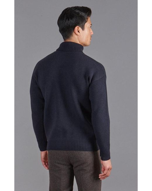 Paul James Knitwear Blue Merino Alessandro Cashmere Submariner Roll Neck Jumper for men
