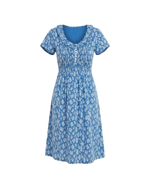 At Last Blue Cotton Karen Short Sleeve Day Dress