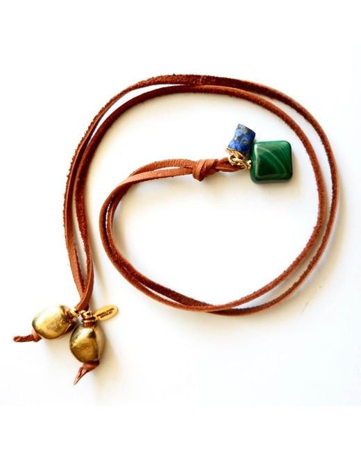 Persia Dona Jewelry Green Malachite X Lapis Leather Choker