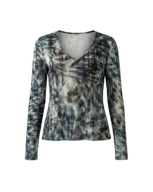 Conquista Green Abstract Tie-Dye Long-Sleeve Top – Artistic, Modern, Effortlessly Versatile