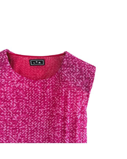 L2R THE LABEL Pink Shoulder Pad Printed Mesh Dress