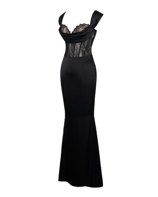 Miss Circle New York Black Callista Satin Lace Corset Maxi Dress
