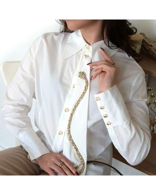 House of Laines London White Laines Couture Hand Embellished Crystal Snake Tie Shirt