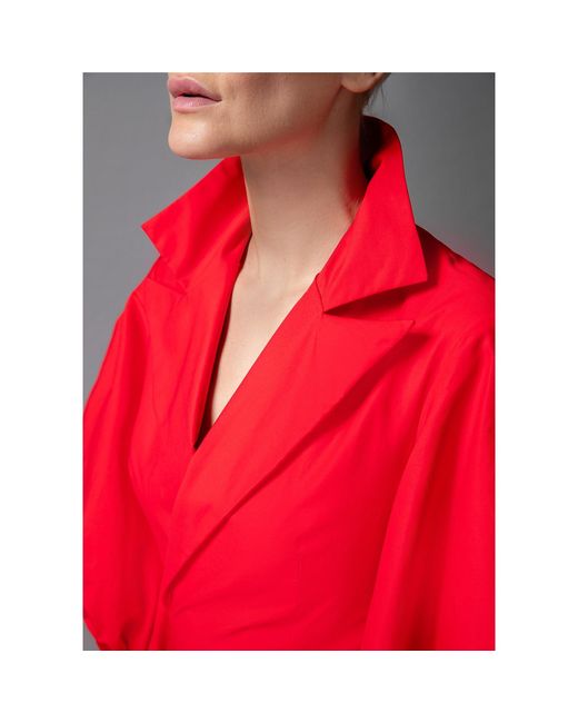 Femponiq Red Wide Lapel Asymmetric Cotton Dress